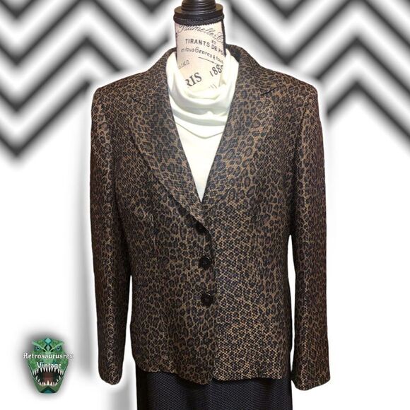 Vintage 1990’s Leopard Animal Print Two Piece Business Interview Power Suit, Plu - Picture 6 of 9